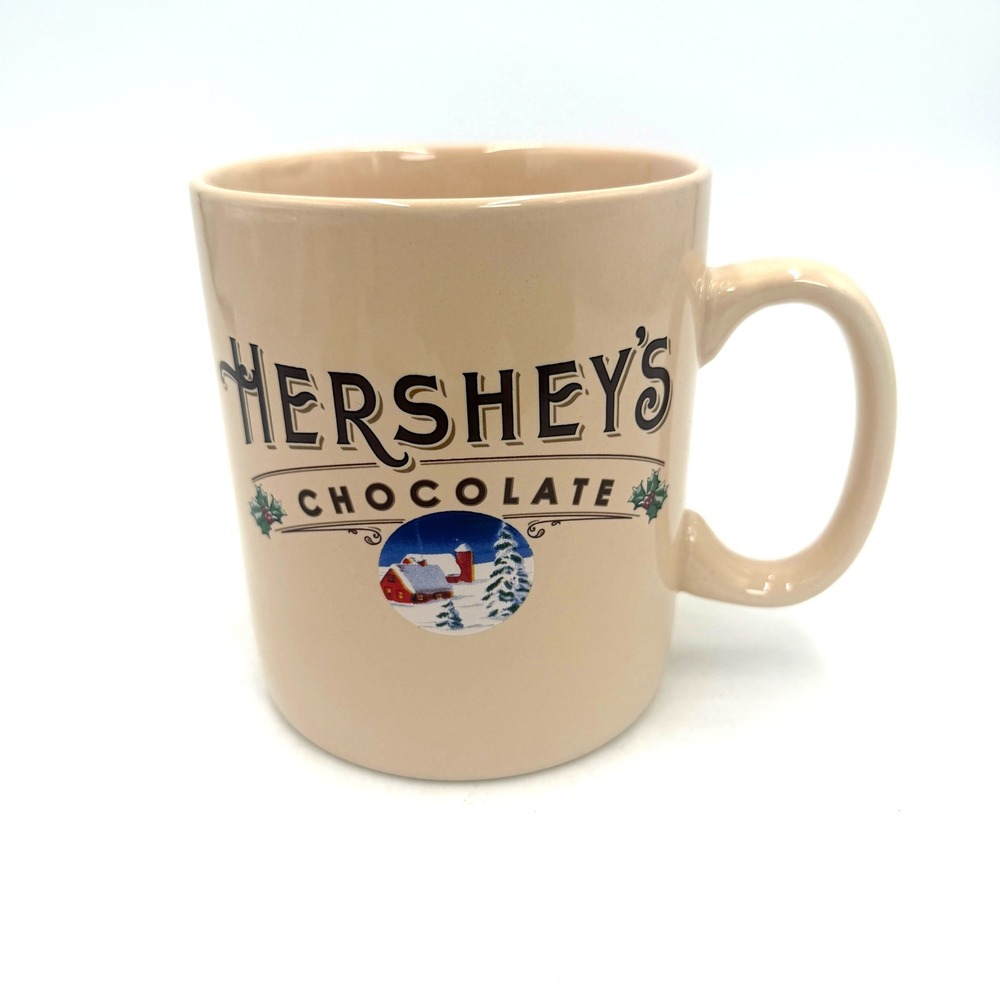 Hershey's Chocolate Coffee Oversized Mug 12oz Cream Winter Scene 2000s